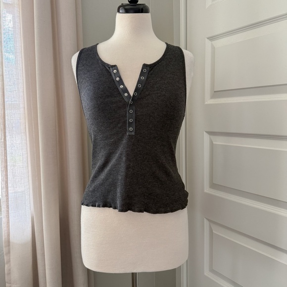Free People The Laid Back Henley Tank Top | XS | Grey - Picture 3 of 8